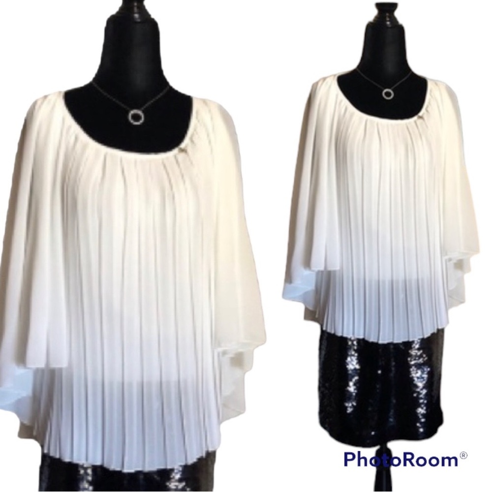 RINASCIMENTO white pleated cape style blouse size M
